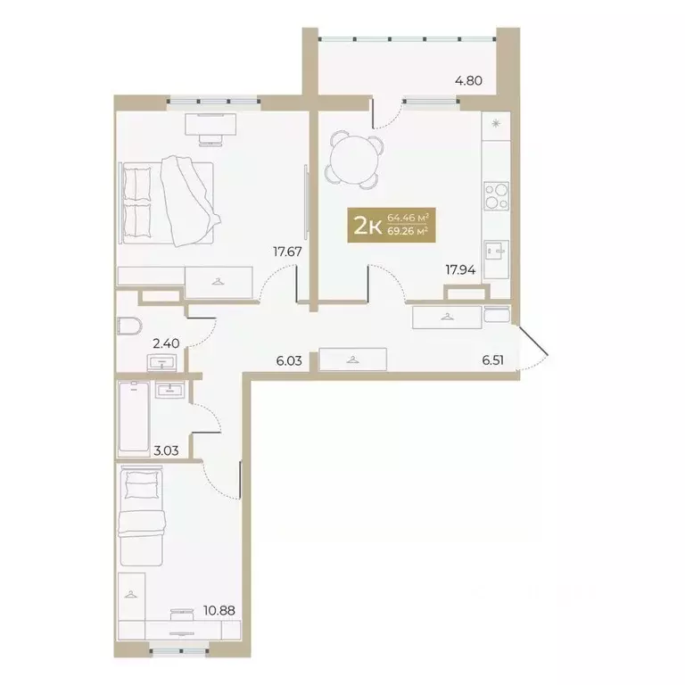 2-к кв. Тюменская область, Тюмень ул. Алматинская, 5 (64.46 м) - Фото 0