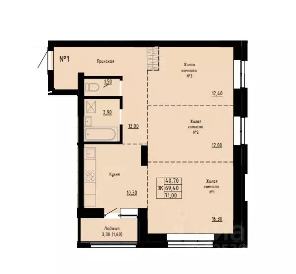 3-к кв. Алтайский край, Барнаул ул. Димитрова, 150 (71.0 м) - Фото 1