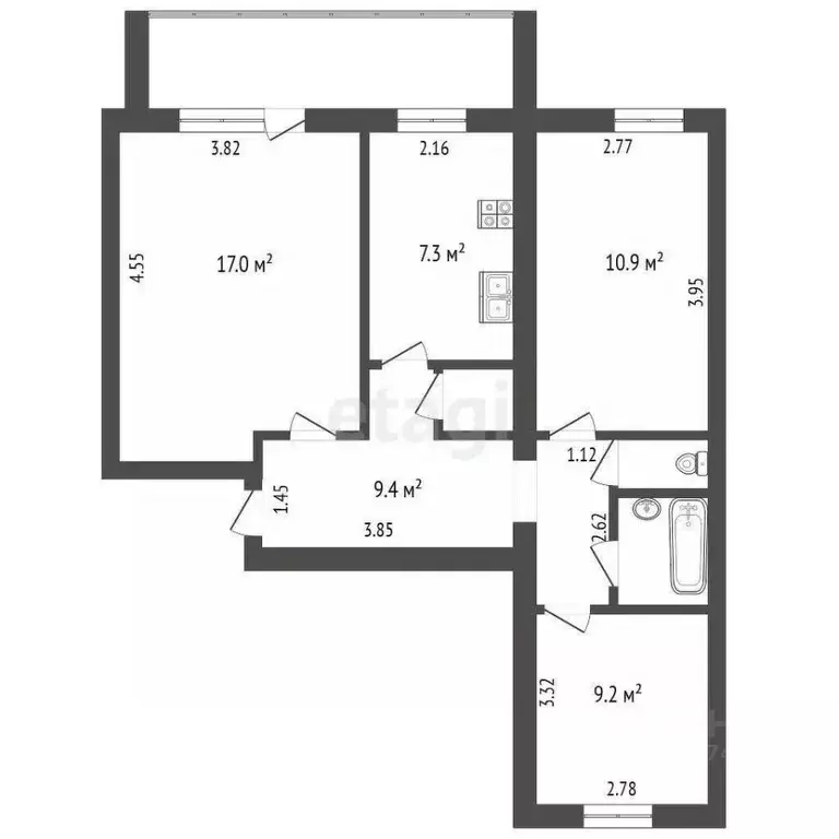 3-к кв. Орловская область, Орел ул. 8 Марта, 19 (58.4 м) - Фото 2