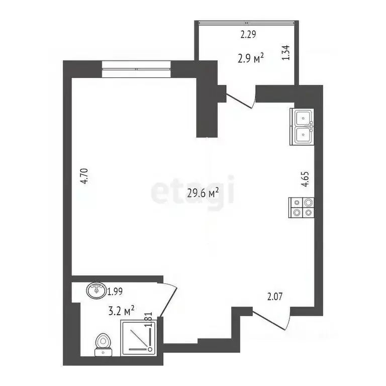 Студия Краснодарский край, Краснодар ул. Селезнева, 4/15к2 (32.8 м) - Фото 1