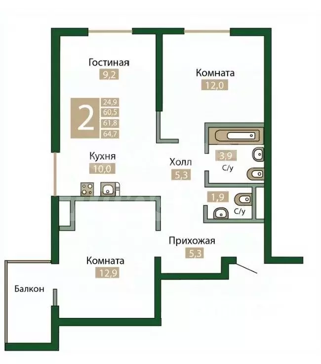 2-к кв. Крым, Симферопольский район, Молодежное пгт ул. Парковая, уч5 ... - Фото 2