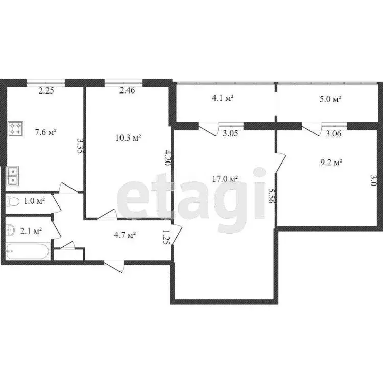 Квартира, 3 комнаты, 61 м - Фото 1