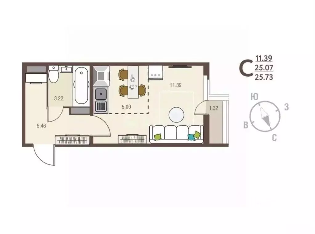 Студия Курская область, Курск ул. Энгельса, 115/5 (25.7 м) - Фото 2