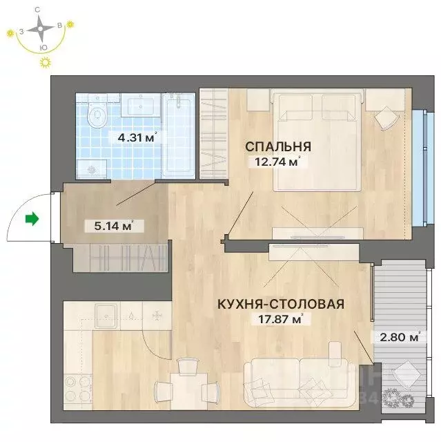 1-к кв. Свердловская область, Екатеринбург пер. Ударников, 33 (42.86 ... - Фото 1
