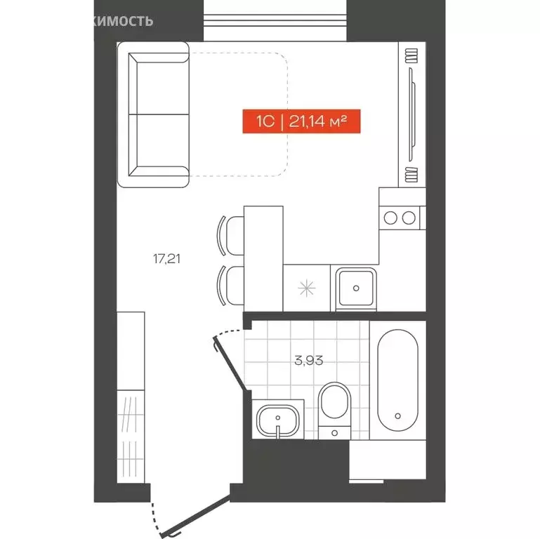 1-комнатная квартира: Новосибирск, Большевистская улица, 14 (21.14 м) - Фото 0