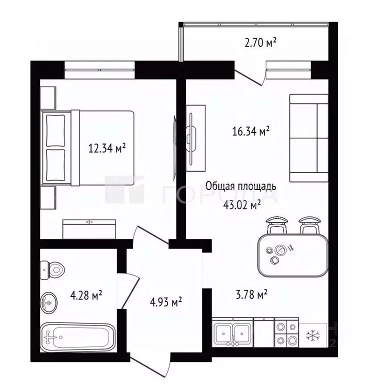 2-к кв. Новосибирская область, Новосибирск ул. Василия Клевцова, 1 ... - Фото 2
