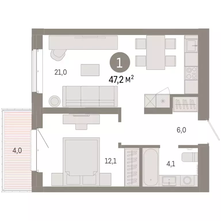 1-комнатная квартира: Тюмень, жилой комплекс На Минской (47.18 м) - Фото 1