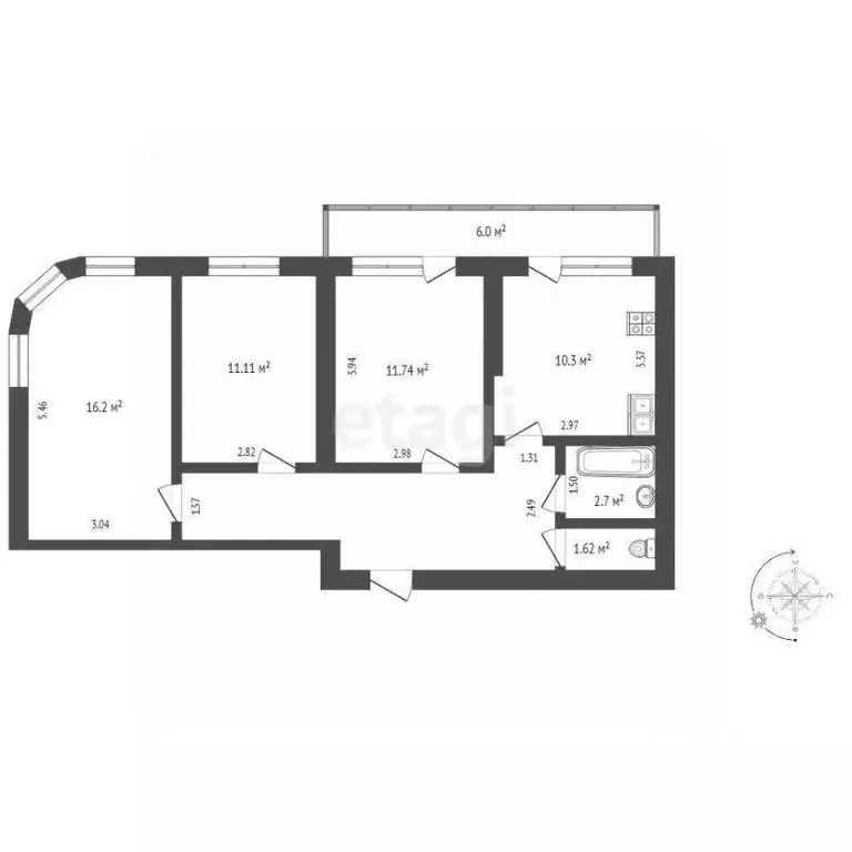 3-к кв. Ростовская область, Новочеркасск ул. Ященко, 6 (73.4 м) - Фото 1