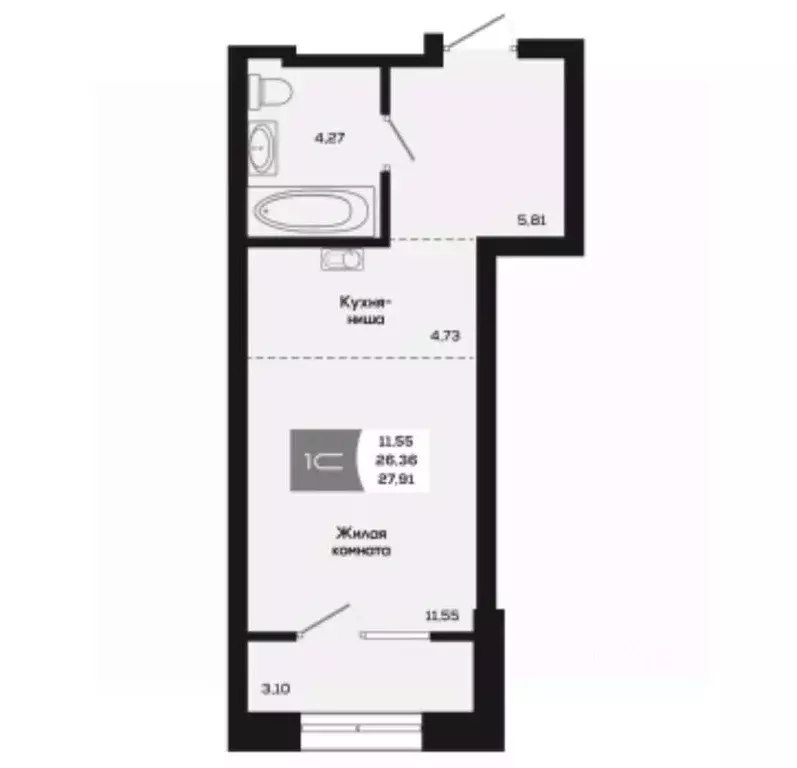 Студия Новосибирская область, Новосибирск ул. Титова, 48 (26.36 м) - Фото 0