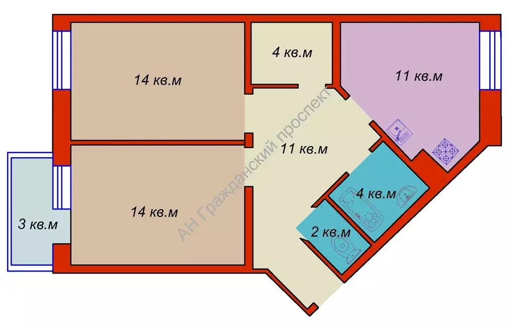 2-комнатная квартира: Шлиссельбург, улица Чекалова, 47 (60.6 м) - Фото 2
