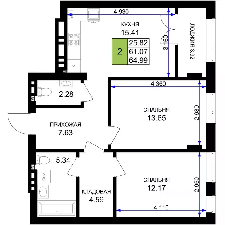 2-к кв. Калининградская область, Гурьевск Включи жилой комплекс (64.99 ... - Фото 0