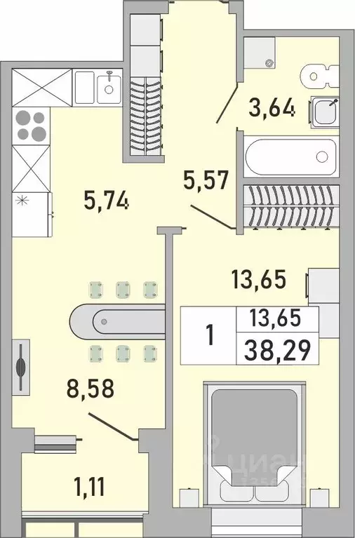 1-к кв. Башкортостан, Уфа Бакалинская ул., 9/1 (38.29 м) - Фото 1