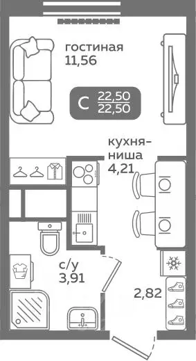 Студия Тюменская область, Тюмень ул. Заполярная, 9/2 (22.5 м) - Фото 0