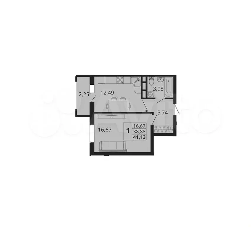 1-к. квартира, 41,1 м, 3/18 эт. - Фото 0
