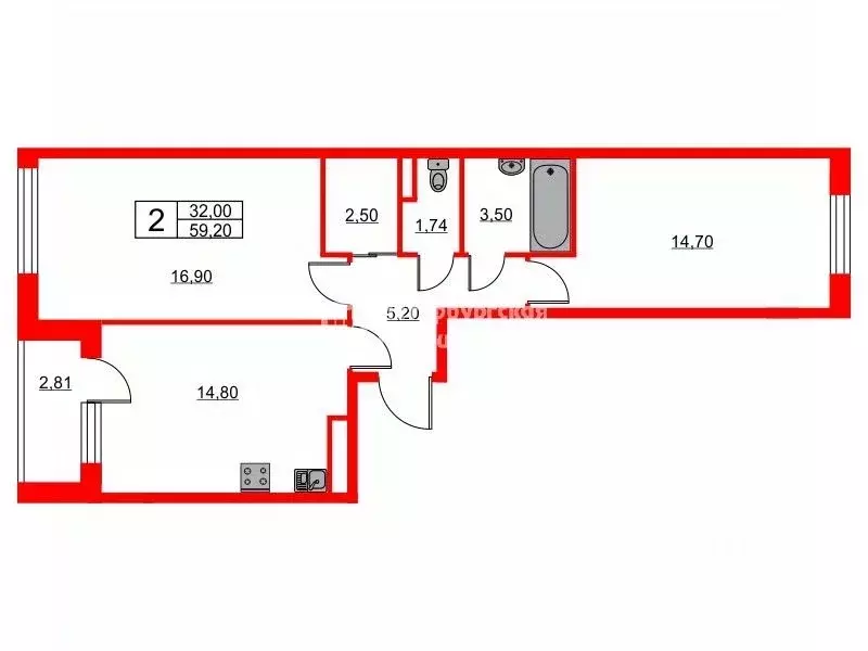 2-к кв. Санкт-Петербург Студенческая ул., 14к1 (59.2 м) - Фото 1