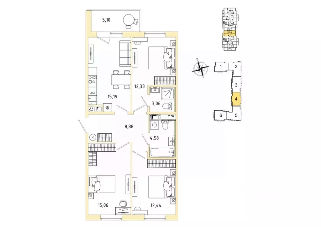 3-к кв. Ленинградская область, Гатчина Въезд мкр,  (74.09 м) - Фото 1