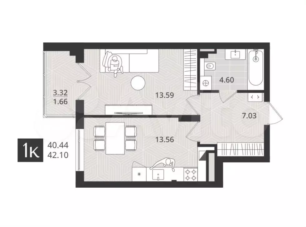 1-к. квартира, 40,4 м, 2/4 эт. - Фото 1