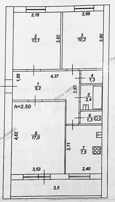 3-к. квартира, 61 м, 4/5 эт. - Фото 0