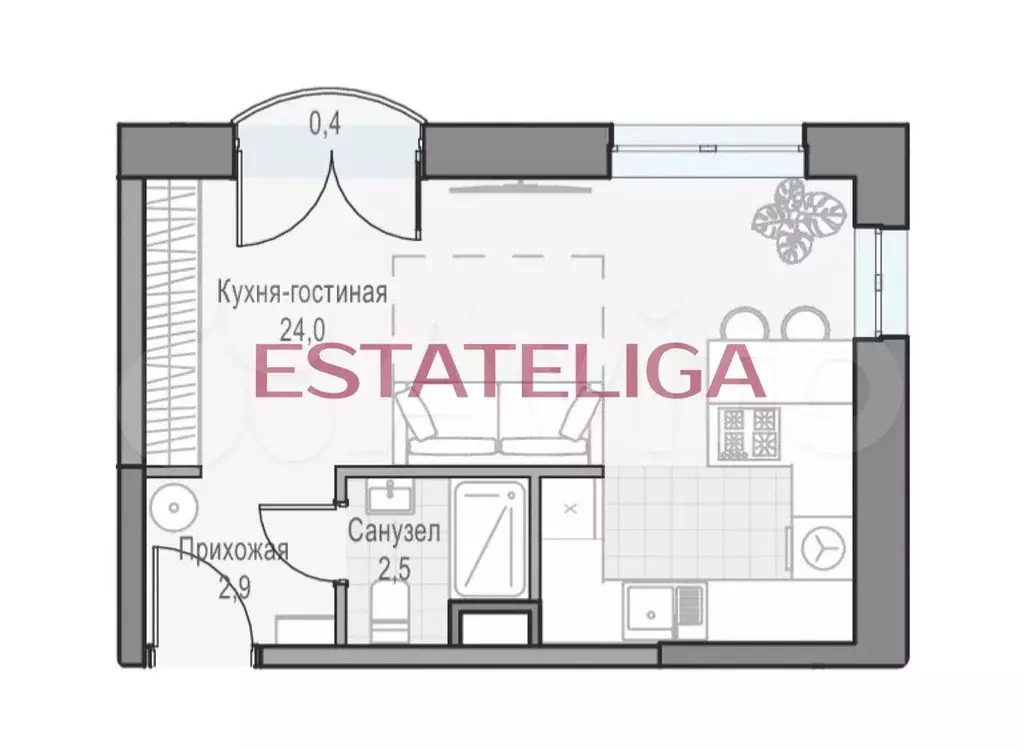 Квартира-студия, 30 м, 6/28 эт. - Фото 0