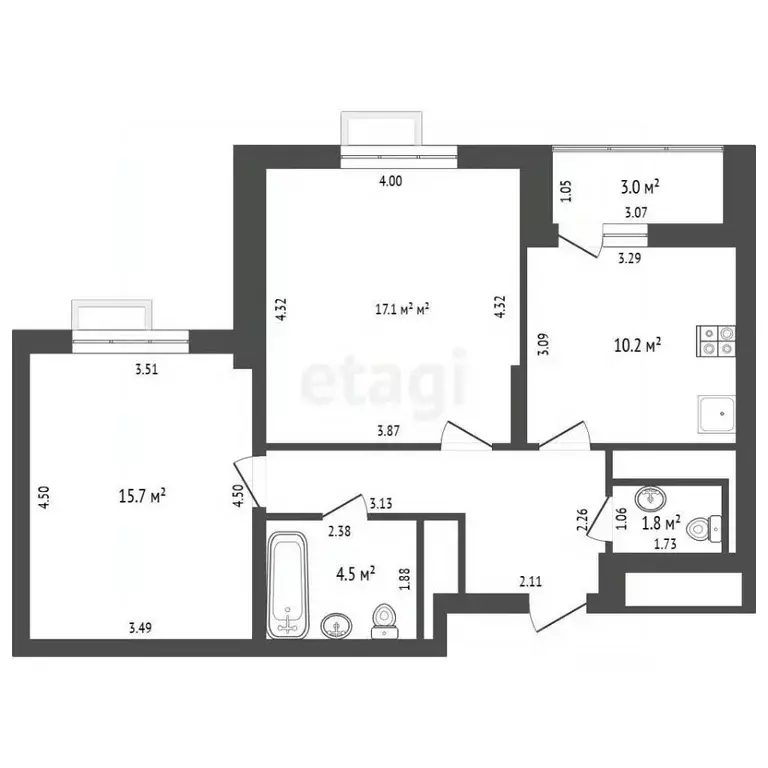 2-к кв. Москва Тайнинская ул., 7к2 (57.1 м) - Фото 2