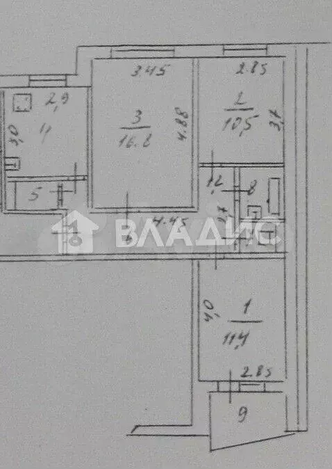 3-к. квартира, 62,6 м, 2/9 эт. - Фото 0