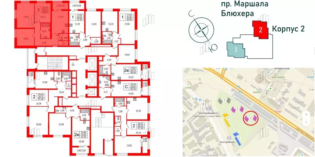 3-к кв. Санкт-Петербург Полюстровский просп., 75 (68.65 м) - Фото 1