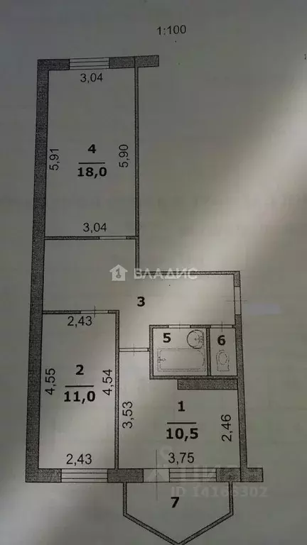 2-к кв. Белгородская область, Белгород Почтовая ул., 76 (56.7 м) - Фото 2
