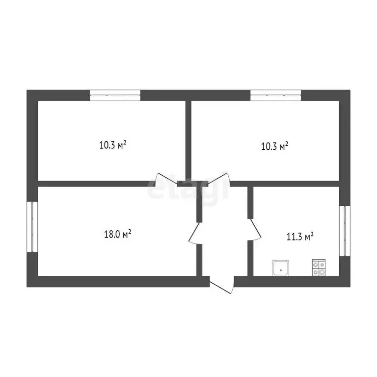 3-комнатная квартира: село Беркут, Первомайская улица, 14 (54 м) - Фото 1