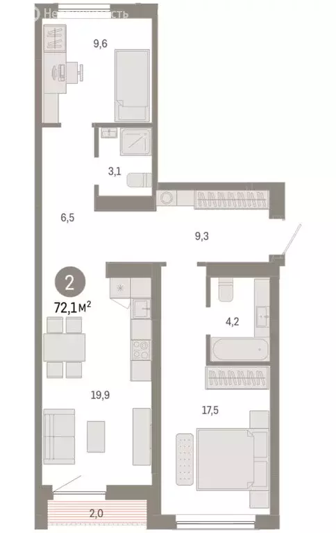 2-комнатная квартира: Новосибирск, Большевистская улица, с49 (72.1 м) - Фото 1