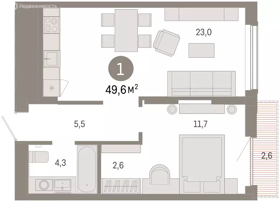 2-комнатная квартира: Тюмень, Краснооктябрьская улица, 4к2 (49.4 м) - Фото 1