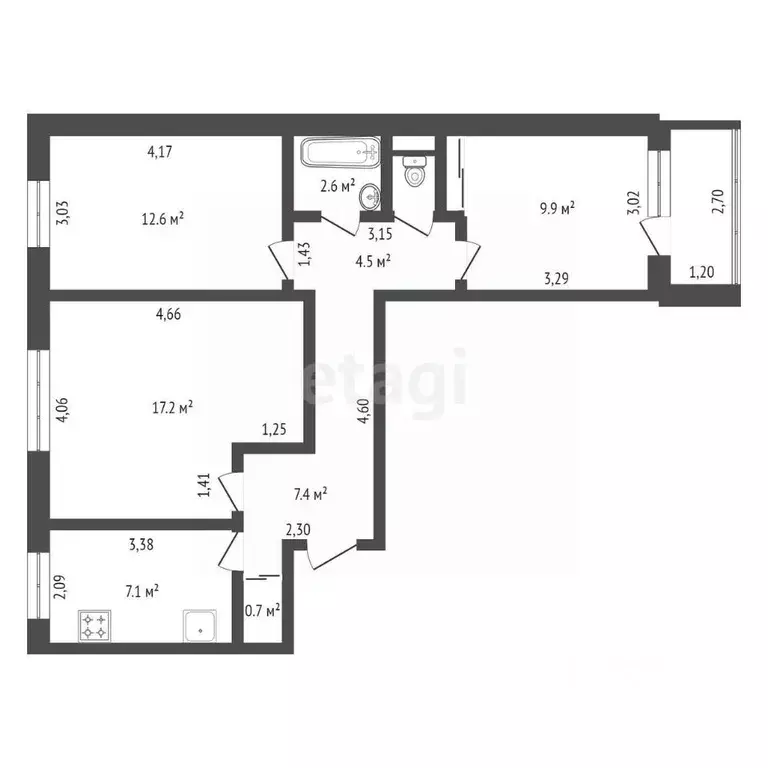 3-к кв. Амурская область, Благовещенск Рабочая ул., 194 (64.0 м) - Фото 1