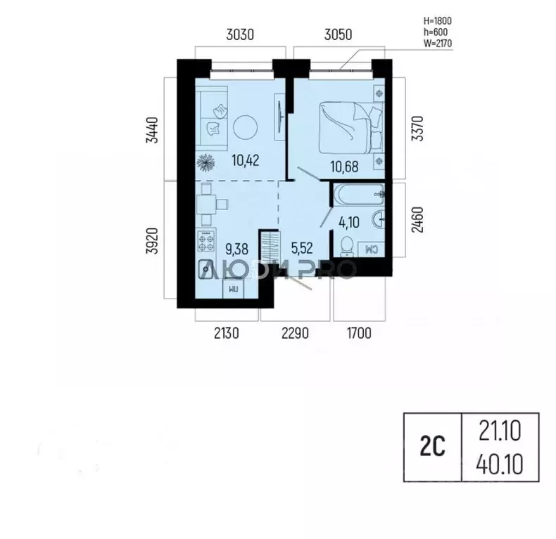 1-к кв. Башкортостан, Уфа ул. Рудольфа Нуреева, 7 (40.1 м) - Фото 2