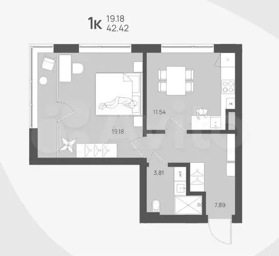 10 и более-к. квартира, 42,4 м, 1/4 эт. - Фото 1