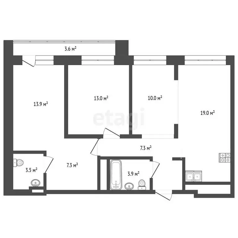 2-комнатная квартира: Тюмень, улица Разведчика Кузнецова, 16 (81.5 м) - Фото 1
