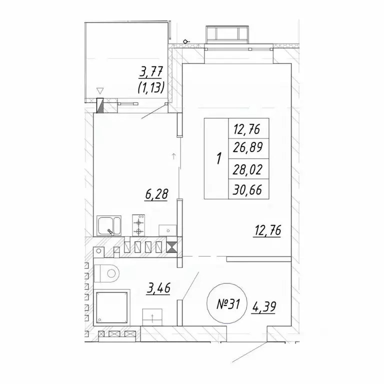 1-к кв. Калининградская область, Зеленоградск  (30.66 м) - Фото 1