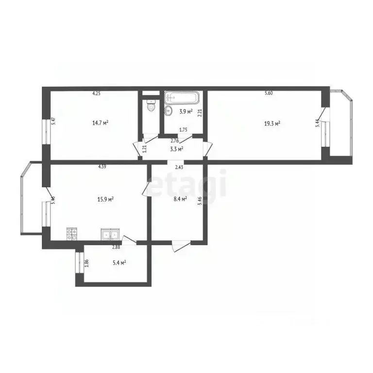 2-к кв. Тюменская область, Тюмень ул. Пермякова, 76к3 (72.7 м) - Фото 2