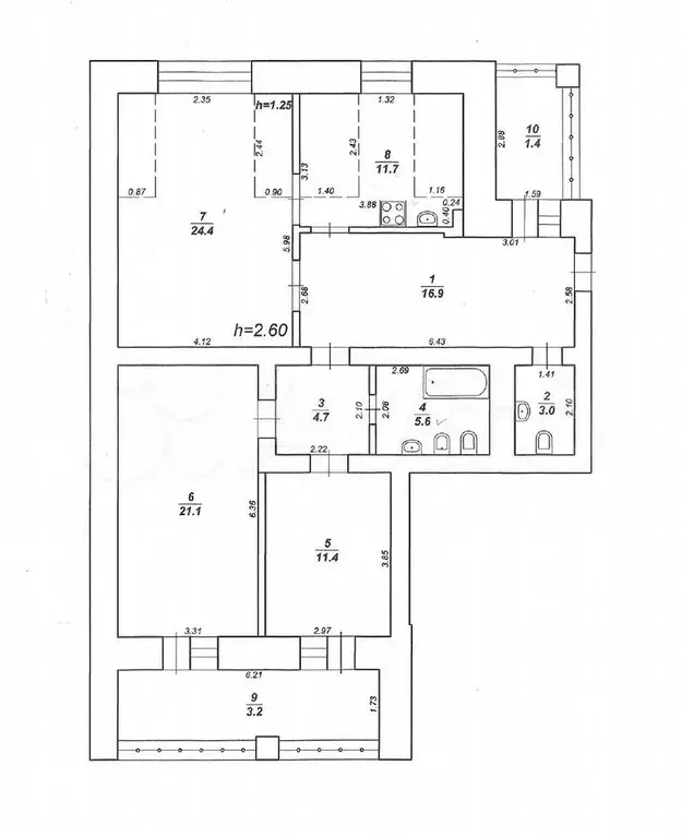 3-к. квартира, 98,8 м, 6/6 эт. - Фото 0