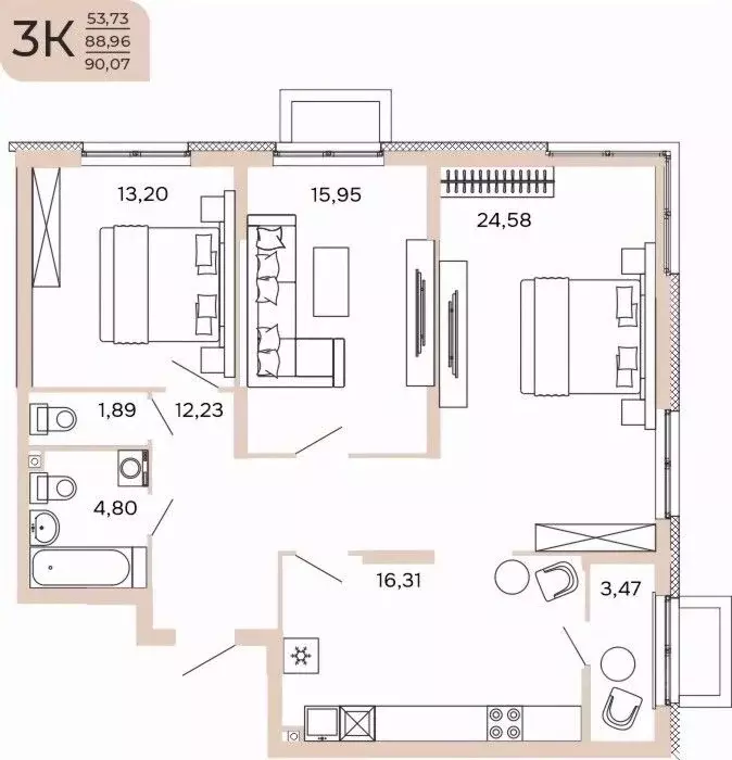 3-к кв. Пензенская область, Пенза Арбеково Парк жилой комплекс (90.07 ... - Фото 1