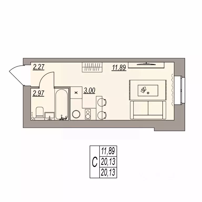 Студия Волгоградская область, Волгоград ул. Расула Гамзатова (20.13 м) - Фото 1
