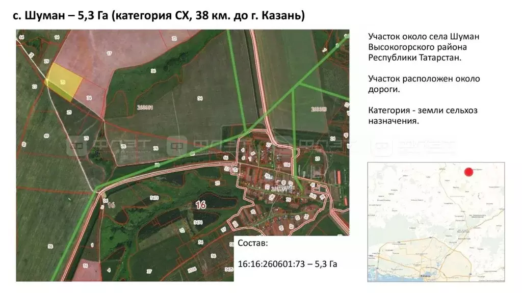 Участок в Татарстан, Высокогорский район, Березкинское с/пос, с. Шуман ... - Фото 2