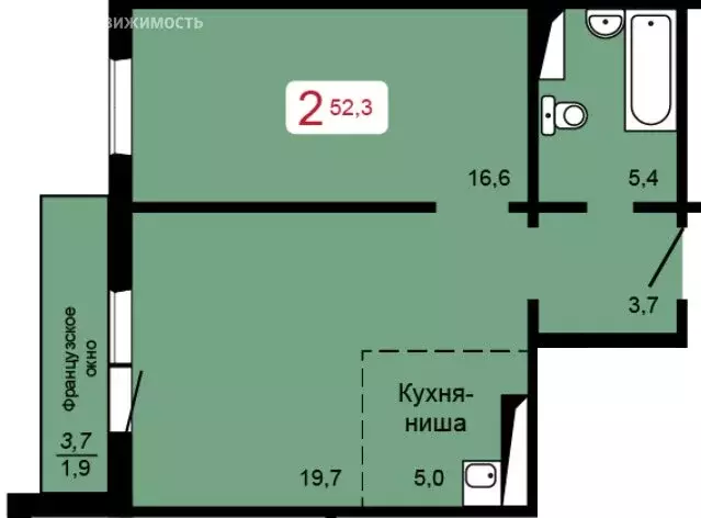 2-комнатная квартира: Красноярск, улица Кутузова, 2с4 (52.3 м) - Фото 0