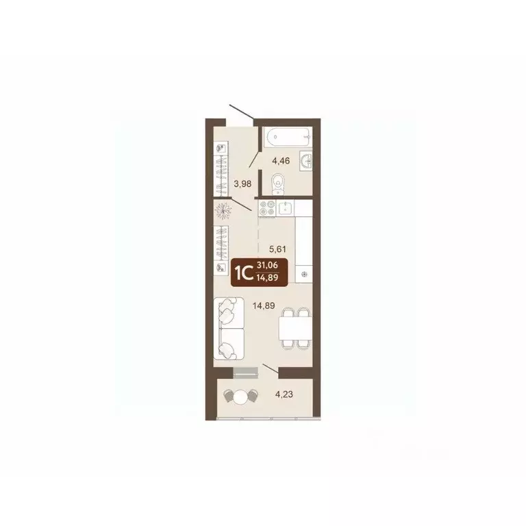 Студия Кемеровская область, Кемерово 58В мкр, 1 (31.06 м) - Фото 1