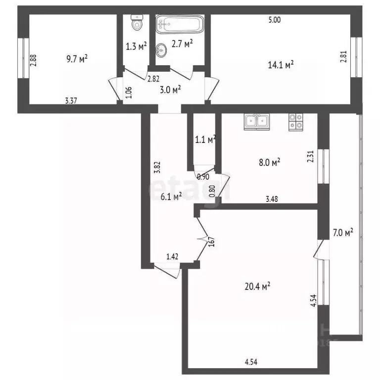 3-к кв. Самарская область, Самара Гвардейская ул., 14 (66.4 м) - Фото 2