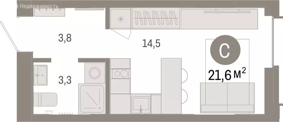 Квартира-студия: Тюмень, жилой комплекс Республики 205 (21.57 м) - Фото 1