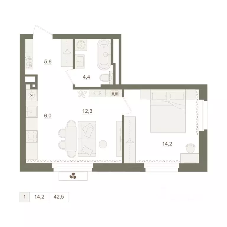 1-к кв. Башкортостан, Уфа Родина Парк жилой комплекс (42.5 м) - Фото 1