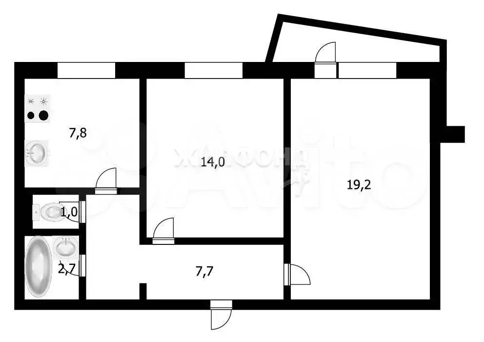 2-к. квартира, 52,6 м, 4/9 эт. - Фото 0