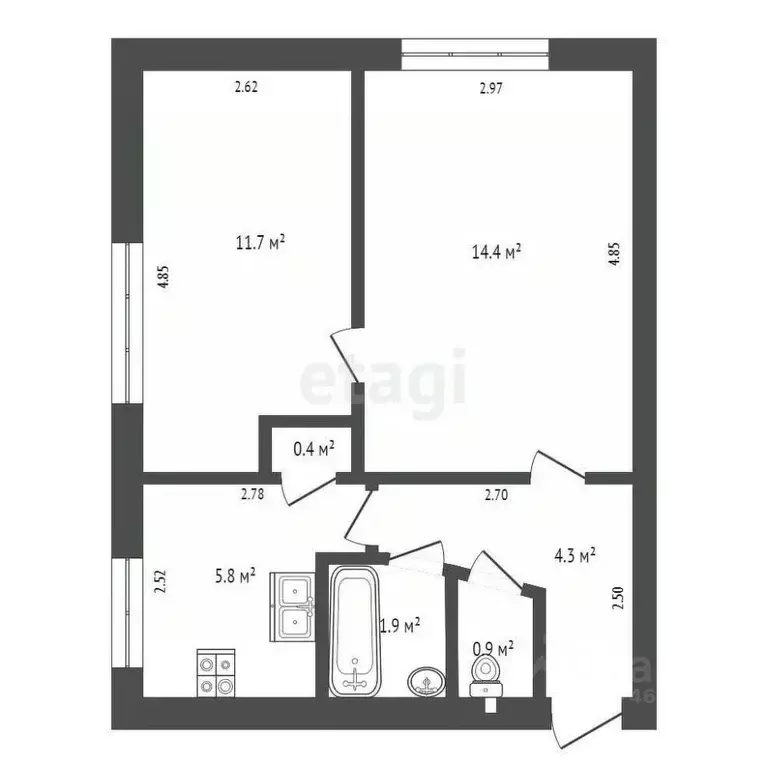 2-к кв. Крым, Черноморское пгт ул. Кирова, 75 (39.4 м) - Фото 1