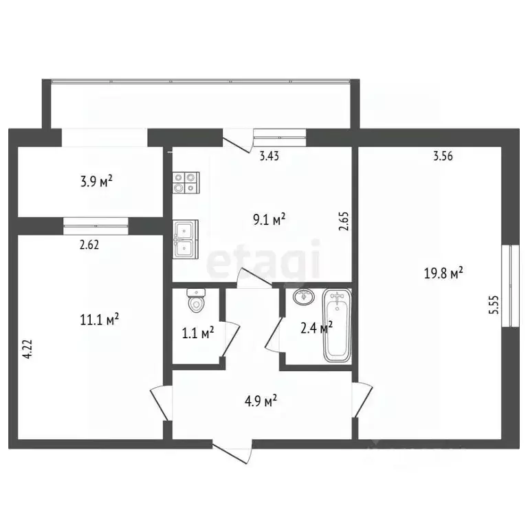 2-к кв. Севастополь ул. Челнокова, 33 (59.0 м) - Фото 2