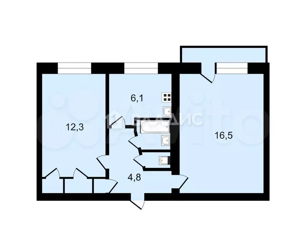 2-к. квартира, 44 м, 2/5 эт. - Фото 0