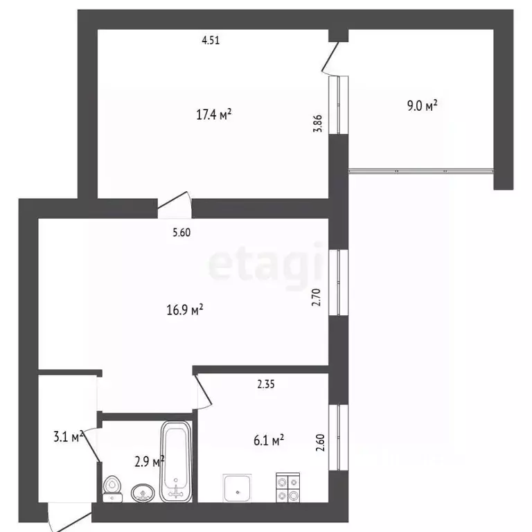 2-к кв. Тюменская область, Тюмень ул. Республики, 86 (46.0 м) - Фото 2